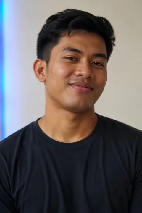 Aiman Haziq, Ketua Zon Pixel Hub, tersenyum di depan latar kelabu